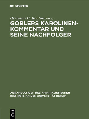 cover image of Goblers Karolinen-Kommentar und seine Nachfolger